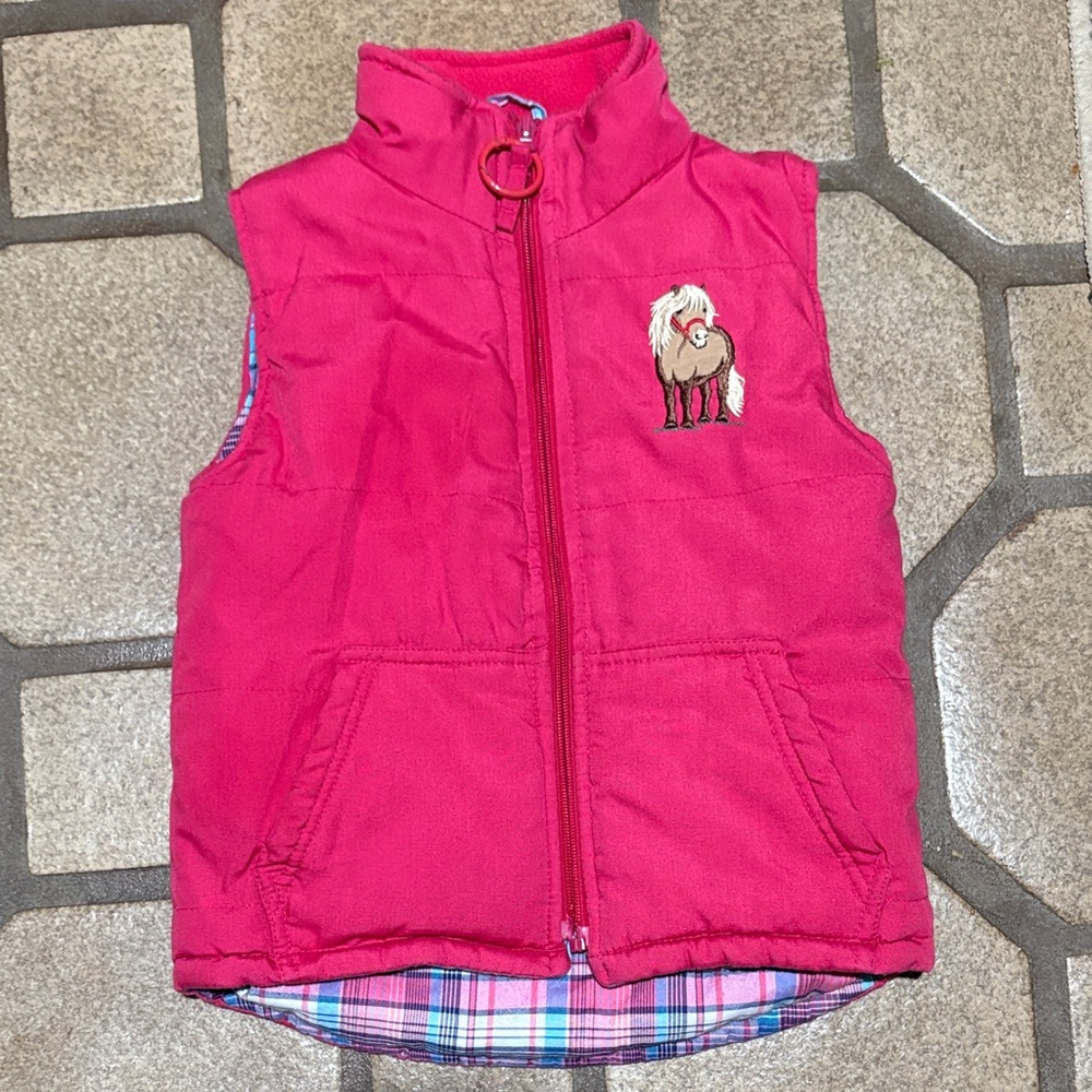 Hazy Blue Pink Horse Embroidered Kids Vest